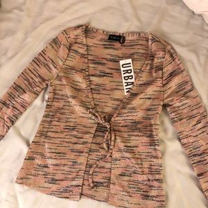 urban outfitters tie front shimmer animal top